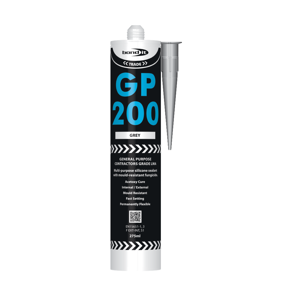 Bond It GP200 Contractors Grade LMA General Purpose Acetoxy Silicone Sealant With Fungicide Grey 310ml