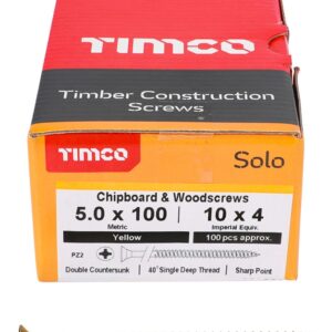 Timco 50100SOLOC Solo Chipboard & Woodscrews PZ Double Countersunk - Yellow (5 x 100mm)
