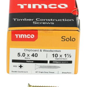 Timco 50040SOLOC Solo Chipboard & Woodscrews PZ Double Countersunk - Yellow (5 x 40mm)